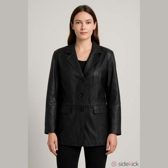 Sequence Jackets & Blazers - Sequence Leather Jacket Coat Front Button Closure Size 14 Colour Black